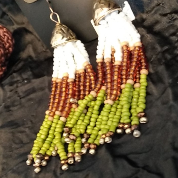 Multiple Strand Sead Bead Tassels Boho Dangling Earrings - Picture 4 of 4